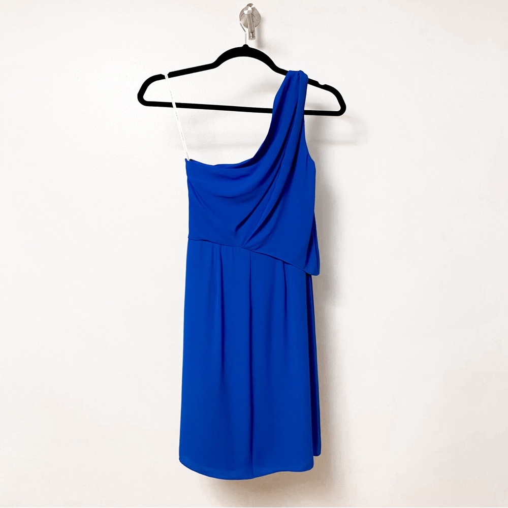 NWT* Halston One Shoulder Braided Strap Summer Chic Mini Dress in Wave Blue - Picture 4 of 11
